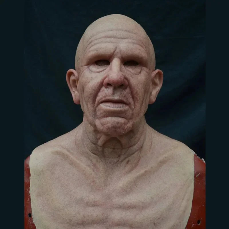 Eerie Elder Mask: Realistic Wrinkle Texture Halloween Fun
