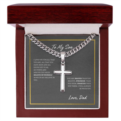 Cuban Chain with Artisan Cross Necklace | To Son From Dad